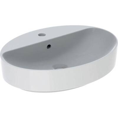 Geberit VariForm oval çanak lavabo, batarya banklı: B=60cm, T=45cm, Batarya deliği=Orta, Taşma deliği=Görünür, Beyaz - 1