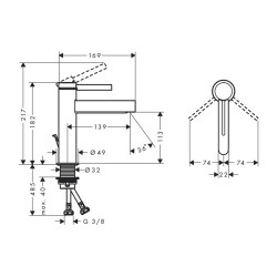 HansGrohe Finoris Tek Kollu Lavabo Bataryası 110 Kumandalı - 76020670 - 2