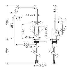 HansGrohe Focus M41 Tek Kollu Eviye Bataryası 260, Eco, 1Jet - 31821800 - 2