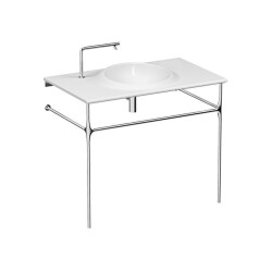 VitrA İstanbul Parlak Beyaz 100 cm Metal Ayaklı Etajerli Lavabo - VİTRA