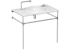 VitrA İstanbul Parlak Beyaz 100 cm Metal Ayaklı Etajerli Lavabo - VİTRA