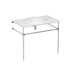 VitrA İstanbul Parlak Beyaz 100 cm Metal Ayaklı Etajerli Lavabo - VİTRA