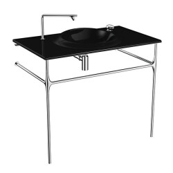 VitrA İstanbul Siyah 100 cm Metal Ayaklı Etajerli Lavabo - VİTRA