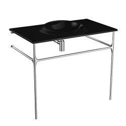 VitrA İstanbul Siyah 100 cm Metal Ayaklı Etajerli Lavabo - VİTRA